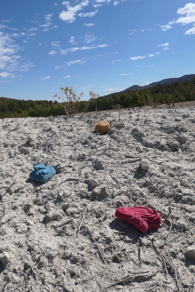 Field study image with clay forms in a dry, textured landscape.