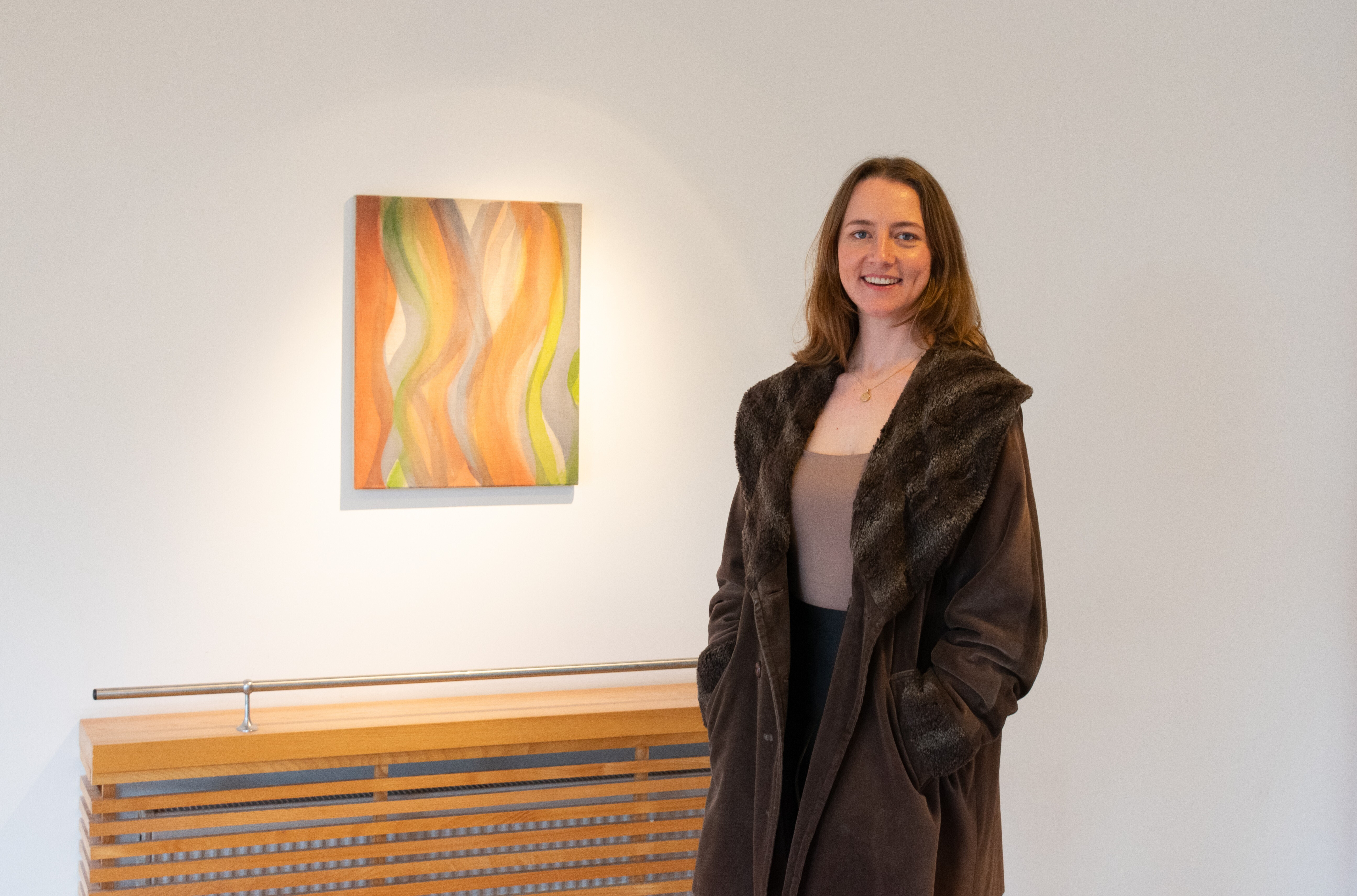 Natalie Pullen in her Dublin studio, surrounded by large-scale abstract paintings.